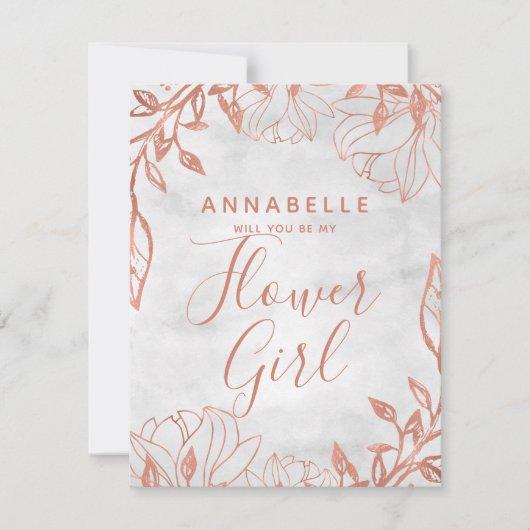 バラ金ゴールドフローラグレイ私の花の女の子 招待状 (正面)