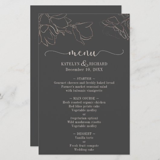 バラ金ゴールドフローラシルエットウェディングレセプションメニュー (正面/裏面)