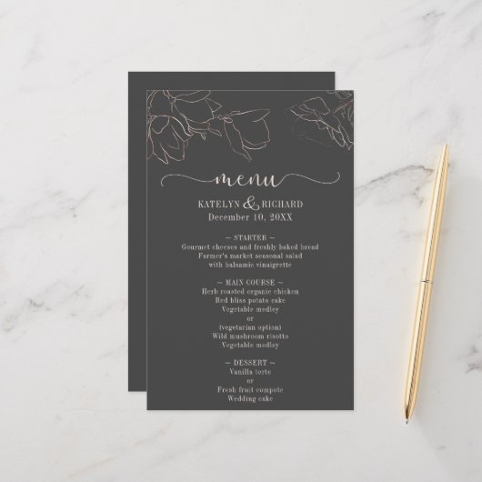 バラ金ゴールドフローラシルエットウェディングレセプションメニュー (正面/裏面インサイチュ)