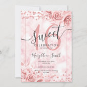 バラ金ゴールドフローラスイート16誕生日大理石グリッター 招待状 (正面)