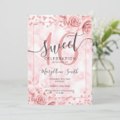 バラ金ゴールドフローラスイート16誕生日大理石グリッター 招待状 (スタンド正面)