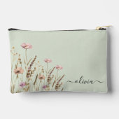 バラ金ゴールドフローラセージグリーンネームモノグラム アクセサリーポーチ (裏面)