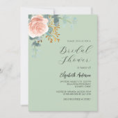バラ金ゴールドフローラセージ緑のスクリプトブライダルシャワー 招待状 (正面)