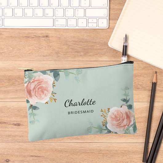 バラ金ゴールドフローラセージ緑の花嫁 アクセサリーポーチ