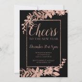バラ金ゴールドフローラタイポグラフィの新年への応援 招待状 (正面)