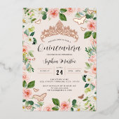 バラ金ゴールドフローラティアラバタフライフォトキンセアニェラ 箔招待状 (正面)