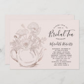 バラ金ゴールドフローラティーポット赤面ピンクブライダルティー 招待状 (正面/裏面)