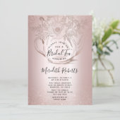 バラ金ゴールドフローラティーポット赤面フォイルブライダル茶 招待状 (スタンド正面)