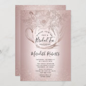 バラ金ゴールドフローラティーポット赤面フォイルブライダル茶 招待状 (正面/裏面)