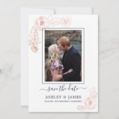 バラ金ゴールドフローラネイビーフォトウェディング日付を保存 招待状 (正面)