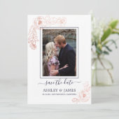 バラ金ゴールドフローラネイビーフォトウェディング日付を保存 招待状 (スタンド正面)