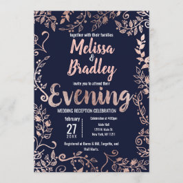 バラ金ゴールドフローラネイビーブルーブラシスクリプト夕べ 招待状
