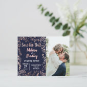 バラ金ゴールドフローラネイビーブルーブラシスクリプト救日付 案内ポストカード (スタンド正面)