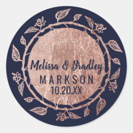 バラ金ゴールドフローラネイビーブルーブラシスクリプ結婚ト ラウンドシール
