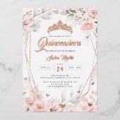 バラ金ゴールドフローラバタフライピンクキンセアニェラ 箔招待状 (正面)