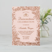 バラ金ゴールドフローラピンクティアラシックキンセアニェラ 箔招待状 (立ち正面)