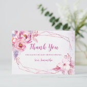 バラ金ゴールドフローラピンクパープルジオメトリックベビーシャワー サンキューカード (スタンド正面)