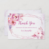 バラ金ゴールドフローラピンクパープルジオメトリックベビーシャワー サンキューカード (正面/裏面)