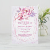 バラ金ゴールドフローラピンクパープルベビーガールベビーシャワー 招待状 (スタンド正面)