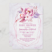 バラ金ゴールドフローラピンクパープルベビーガールベビーシャワー 招待状 (正面/裏面)