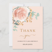 バラ金ゴールドフローラピーチ誕生日サンキューカード 招待状 (正面)
