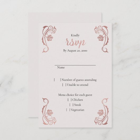 バラ金ゴールドフローラフェアリータ結婚ーズ 出欠カード (正面/裏面)