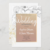 バラ金ゴールドフローラフレーム結婚式招待状 招待状 (正面/裏面)