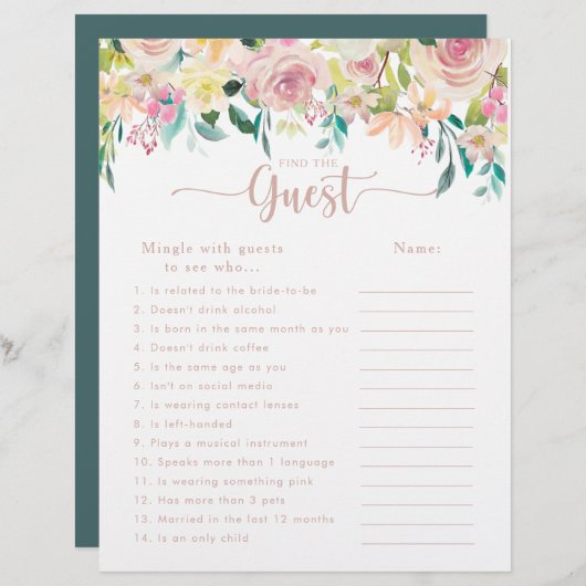 バラ金ゴールドフローラブライダルシャワーゲストゲームを検索 (正面/裏面)