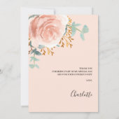 バラ金ゴールドフローラブライダルシャワーサンキューカード 招待状 (裏面)