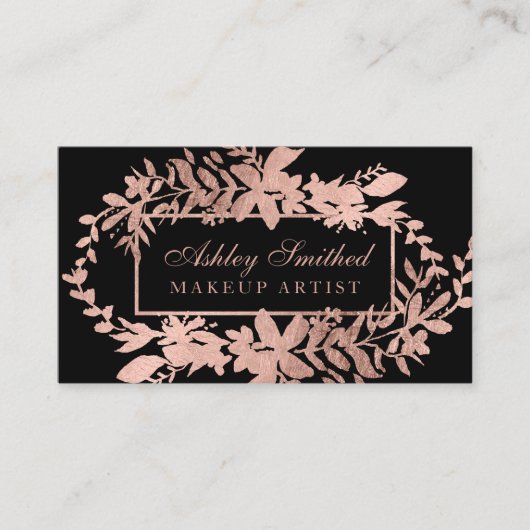 バラ金ゴールドフローラブラックタイポグラフィリーフメイク 名刺 (正面)
