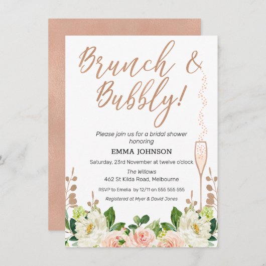 バラ金ゴールドフローラブランチブライダルシャワー招待 招待状 (正面/裏面)