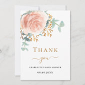バラ金ゴールドフローラベビーシャワーサンキューカード 招待状 (正面)