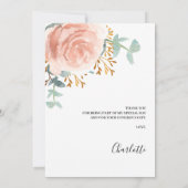 バラ金ゴールドフローラベビーシャワーサンキューカード 招待状 (裏面)