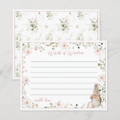 バラ金ゴールドフローラベビーバニーシャワーアドバイスカード (正面/裏面)