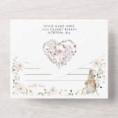 バラ金ゴールドフローラベビーバニーベビーシャワー オールインワン招待状 (裏面)