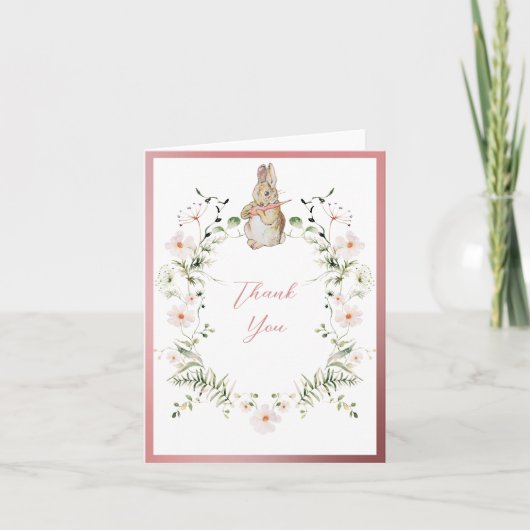 バラ金ゴールドフローラベビーバニーベビーシャワー サンキューカード (正面)