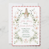 バラ金ゴールドフローラベビーバニーベビーシャワー 招待状 (正面)