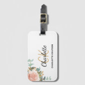 バラ金ゴールドフローラホワイトモノグラム名 ラゲッジタグ (正面縦)