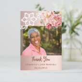 バラ金ゴールドフローラホワイトレース誕生日の写真 サンキューカード (スタンド正面)