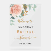 バラ金ゴールドフローラユーカリブライダルシャワー歓迎 アクリルサイン (正面)