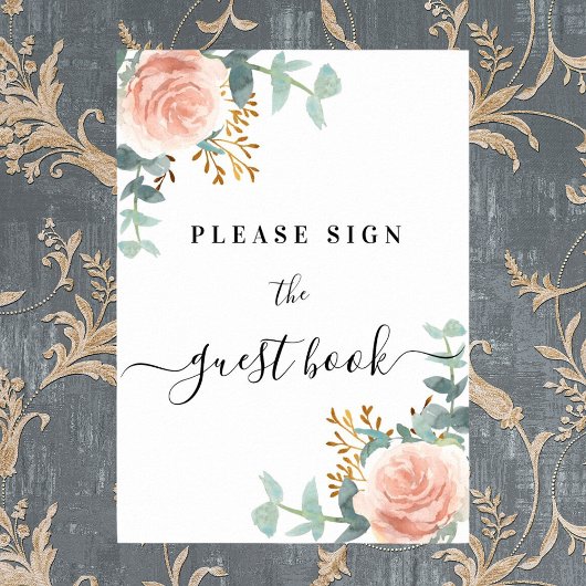 バラ金ゴールドフローラユーカリプタスゲストブックサイン ポスター