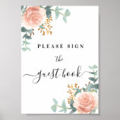 バラ金ゴールドフローラユーカリプタスゲストブックサイン ポスター (正面)