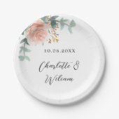 バラ金ゴールドフローラユーカリ優雅な結婚式 ペーパープレート (正面)