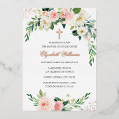 バラ金ゴールドフローラリースクロスガールバプテスマ 箔招待状 (正面)