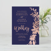 バラ金ゴールドフローラリースシックなネイビーブルー結婚ズ 招待状 (スタンド正面)