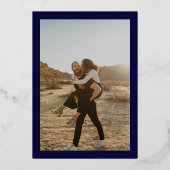 バラ金ゴールドフローラリースシックなネイビーブルー結婚ズ 箔招待状 (裏面)