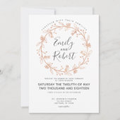 バラ金ゴールドフローラリースモダン結婚式招待状 招待状 (正面)