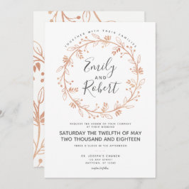 バラ金ゴールドフローラリースモダン結婚式招待状 招待状