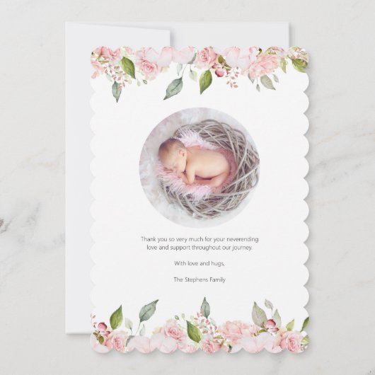 バラ金ゴールドフローラリース2フォトベビーガール誕生 案内状 (裏面)