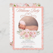 バラ金ゴールドフローラリース2フォトベビーガール誕生 案内状 (正面/裏面)